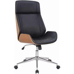 Décoshop26 - Fauteuil de bureau dossier haut avec roulettes synthétique noir et bois clair hauteur réglable BUR10457