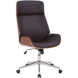 Fauteuil de bureau dossier haut avec roulettes synthétique marron et bois noyer hauteur réglable BUR10456