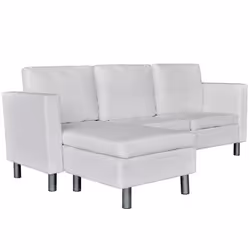 Canape sectionnel a 3 places cuir synthetique blanc