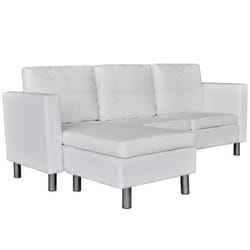 Canape sectionnel a 3 places cuir synthetique blanc