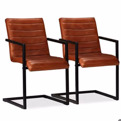 Chaises de salle à manger - Lot de 2 - Marron - Cuir véritable - Design vintage - Structure en métal