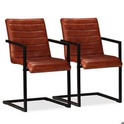 Chaises de salle à manger - Lot de 2 - Marron - Cuir véritable - Design vintage - Structure en métal