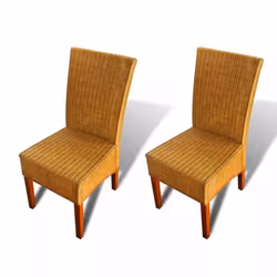 Chaises de salle à manger - Lot de 2 - Design classique - Rotin naturel - Marron - Intérieur