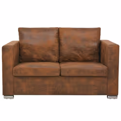 Canapé 2 places - Maison - Vintage - Cuir daim artificiel - Marron - 137 x 73 x 82 cm