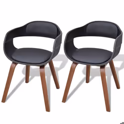 Chaises de salle à manger - Lot de 2 - Bois massif - Cuir synthétique - Contemporain - Avec accoudoirs