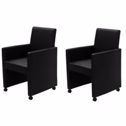 Lot de 2 chaises de salle à manger cuisine sur roulettes design moderne et ergonomique synthetique noir
