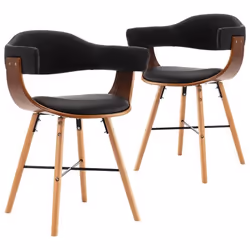 Chaises de salle à manger - Design moderne - Lot de 2 - Synthétique noir - Bois courbe - Avec accoudoirs