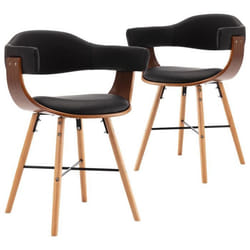 Chaises de salle à manger - Design moderne - Lot de 2 - Synthétique noir - Bois courbe - Avec accoudoirs