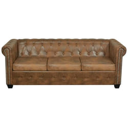Canape chesterfield 3 places cuir artificiel marron