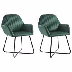 Chaises de salle à manger - Décoshop26 - Lot de 2 - Velours vert - Accoudoirs - Design contemporain