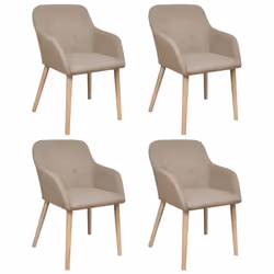 Chaises de salle à manger - Design moderne - Tissu beige - Lot de 4 - Bois massif - Avec accoudoirs