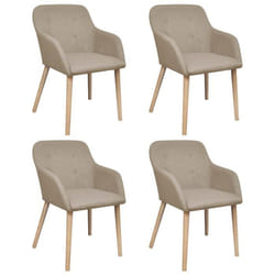 Chaises de salle à manger - Design moderne - Tissu beige - Lot de 4 - Bois massif - Avec accoudoirs