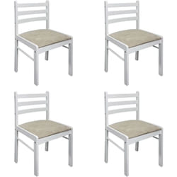 Lot de 4 chaises de salle à manger cuisine design classique hévéa solide et velours blanc CDS021237