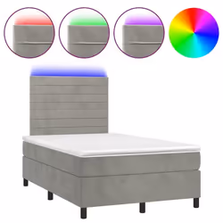 Cadre de lit - LED - 120x200 cm - Tissu velours gris clair - 2 places - Sommier et matelas inclus