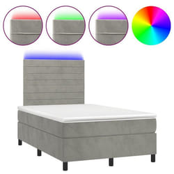 Cadre de lit - LED - 120x200 cm - Tissu velours gris clair - 2 places - Sommier et matelas inclus