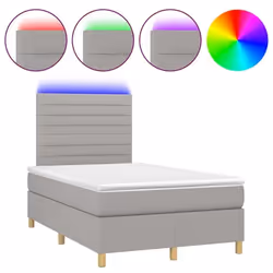 Cadre de lit - LED - 120x200 cm - Tissu gris clair - Sommier et matelas inclus - Design contemporain