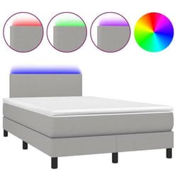 Cadre de lit - LED - 120x200 cm - Tissu gris clair - 1 place - Sommier et matelas inclus
