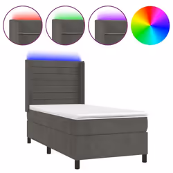 Cadre de lit - LED - 90x190 cm - Tissu velours gris foncé - 1 place - Sommier et matelas inclus