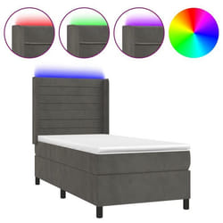 Cadre de lit - LED - 90x190 cm - Tissu velours gris foncé - 1 place - Sommier et matelas inclus
