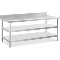Helloshop26 - Table de travail acier inoxydable avec dosseret - 200 x 90 x 16.5 cm - 240 kg - 2 tablettes