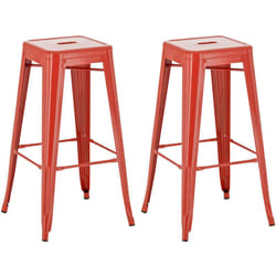 Lot de 2 tabourets de bar style industriel en métal avec repose-pieds rouge TDB10117