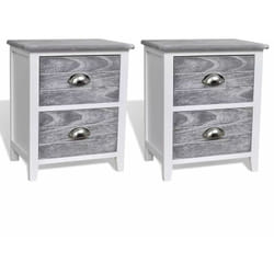 Helloshop26 - Table de nuit chevet commode armoire meuble chambre 2 pcs avec 2 tiroirs gris et blanc