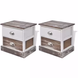 Table de nuit chevet commode armoire meuble chambre 2 pcs marron et blanc