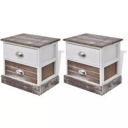 Table de nuit chevet commode armoire meuble chambre 2 pcs marron et blanc
