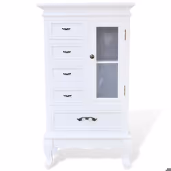 Buffet bahut armoire console meuble de rangement avec 5 tiroirs et 2 etageres blanc