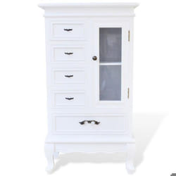 Buffet bahut armoire console meuble de rangement avec 5 tiroirs et 2 etageres blanc