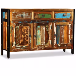 Ce buffet en bois récupéré de style antique avec trois tiroirs et trois compartiments vous offre un grand espace de rangement ...