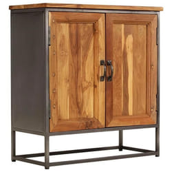 Buffet bahut armoire console meuble de rangement teck recycle et acier 70 cm marron