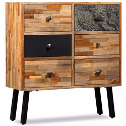 Buffet bahut armoire console meuble de rangement laterale avec 6 tiroirs teck massif de recuperation marron