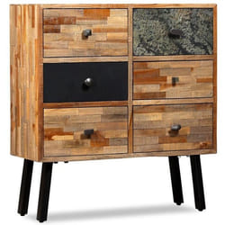 Buffet bahut armoire console meuble de rangement laterale avec 6 tiroirs teck massif de recuperation marron