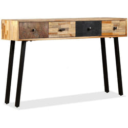 Console meuble de rangement teck massif de récupération 120 x 30 x 76 cm marron
