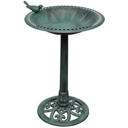Décoshop26 - Bain d'oiseau sur pied vert avec oiseau décoratif abreuvoir mangeoire 54x50x76 cm DEC020797