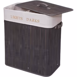 Corbeille à linge - Décoshop26 - Bambou gris foncé - 100L - 2 compartiments - 63x55x34 cm