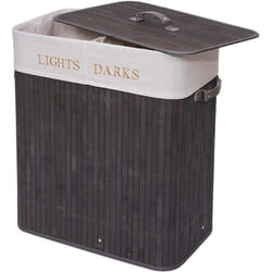 Corbeille à linge - Décoshop26 - Bambou gris foncé - 100L - 2 compartiments - 63x55x34 cm