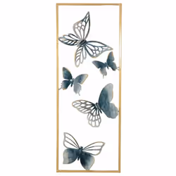 Décoration murale motif papillon en métal A suspendre Couleur: bleu / or Fabrication en filigrane Décoratif et élégant Dimens ...