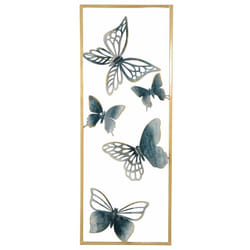 Décoration murale a suspendre motif papillon métal bleu/or 28,5x4x74,5 cm DEC05081