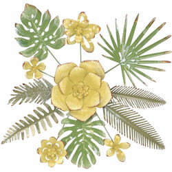 Décoshop26 - Décoration murale motif feuille et fleur en métal vert et or 67x5x67 cm DEC05072