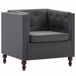 Fauteuil chaise siege lounge design club sofa salon revetement en tissu gris fonce