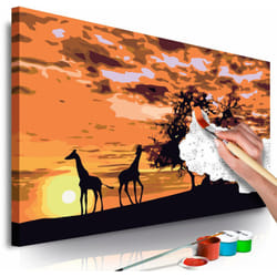 Décoshop26 - Tableau à peindre soi-même peinture par numéros motif Savanne (girafes et éléphantes) 60x40 cm TPN110143