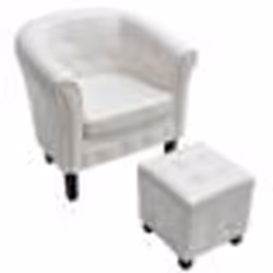 Fauteuil chaise siege lounge design club sofa salon cabriolet avec repose pied cuir synthetique blanc
