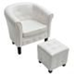 Fauteuil chaise siege lounge design club sofa salon cabriolet avec repose pied cuir synthetique blanc