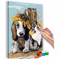 Peinture par numéros motif Chien et tournesols 40x60 cm Le tableau à peindre par soi-même est une excellente idée cadeau pour ...