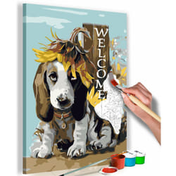 Décoshop26 - Tableau à peindre soi-même peinture par numéros motif Chien et tournesols 40x60 cm TPN110059