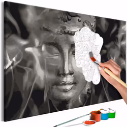 Peinture par numéros motif Bouddha en noir et blanc 60x40 cm Le tableau à peindre par soi-même est une excellente idée cadeau ...