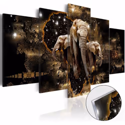 Tableaux en verre acrylique décoration murale motif Éléphants bruns en 5 panneaux Dimensions: 200x100 cm Dimensions par panne ...