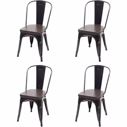 4x chaises de salle à manger cuisine style industriel métal noir et synthétique marron Design industriel Empilable Boutons dé ...